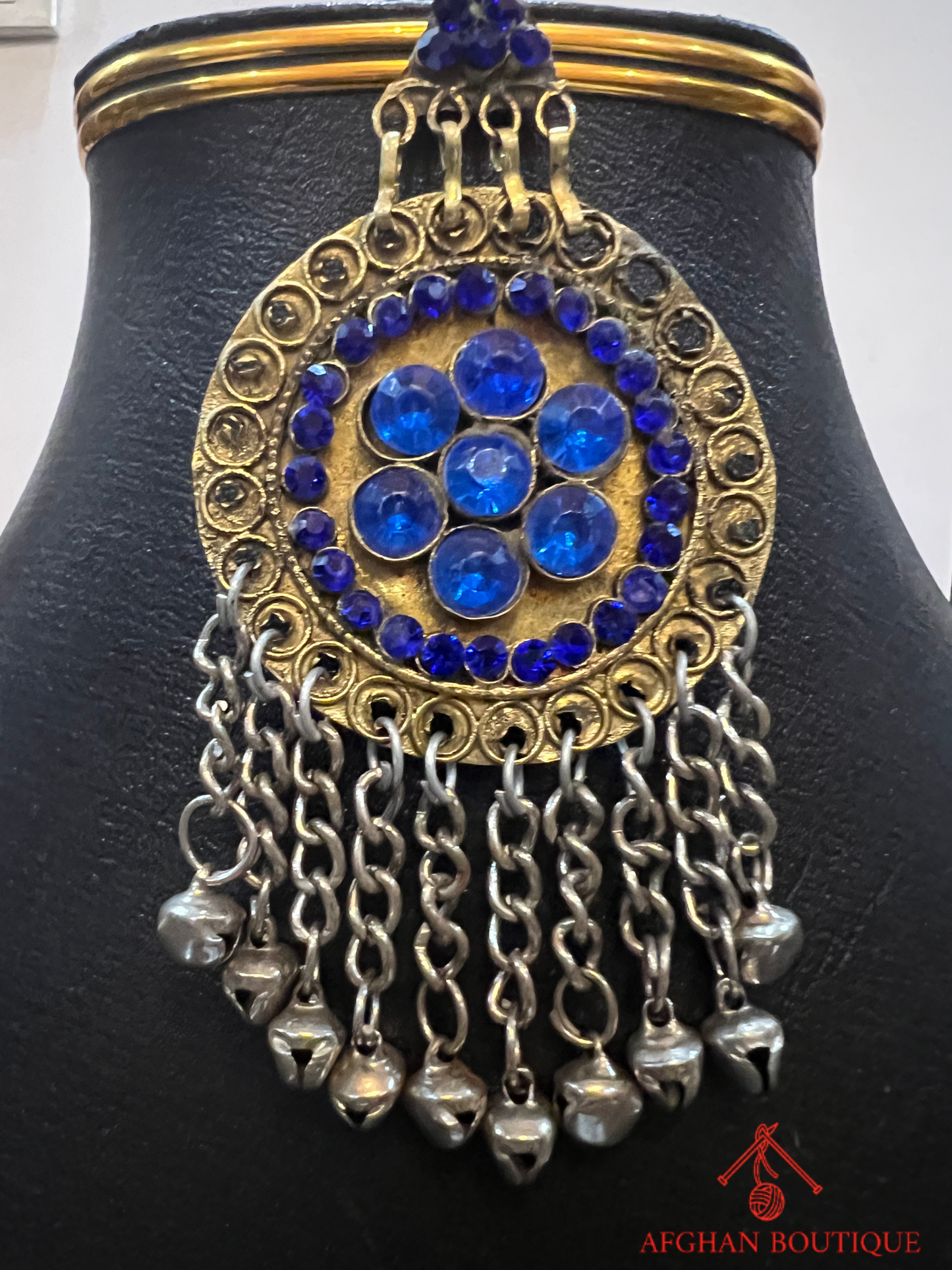Handmade Silver-Plated Afghan Wedding Necklace with Dark Blue Stones