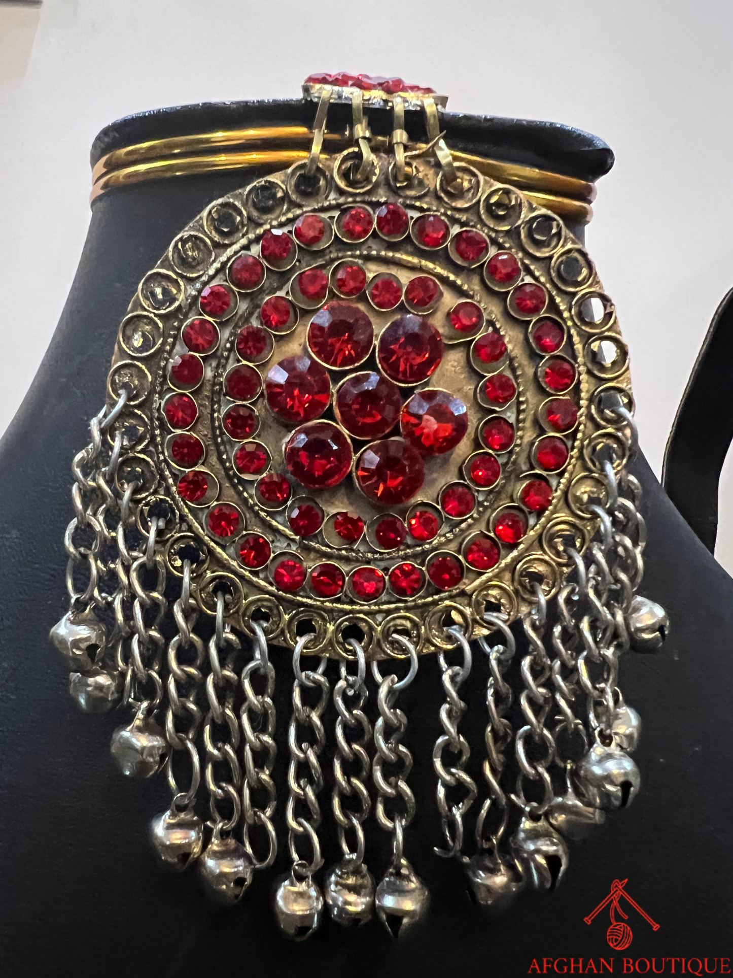 Handcrafted Afghan Kuchi Statement Necklace Red & Silver Tribal Jewelry Set