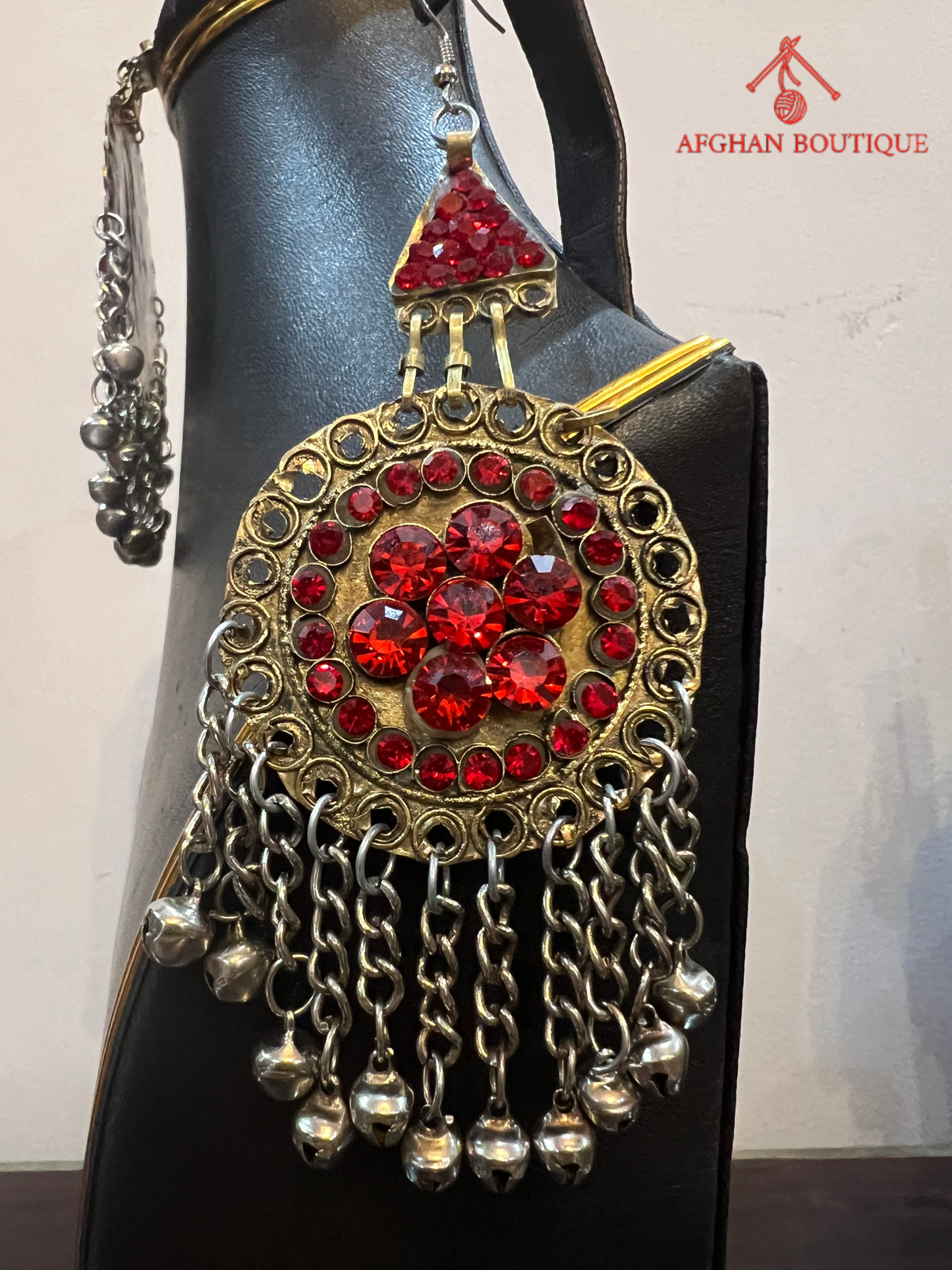 Handcrafted Afghan Kuchi Statement Necklace Red & Silver Tribal Jewelry Set