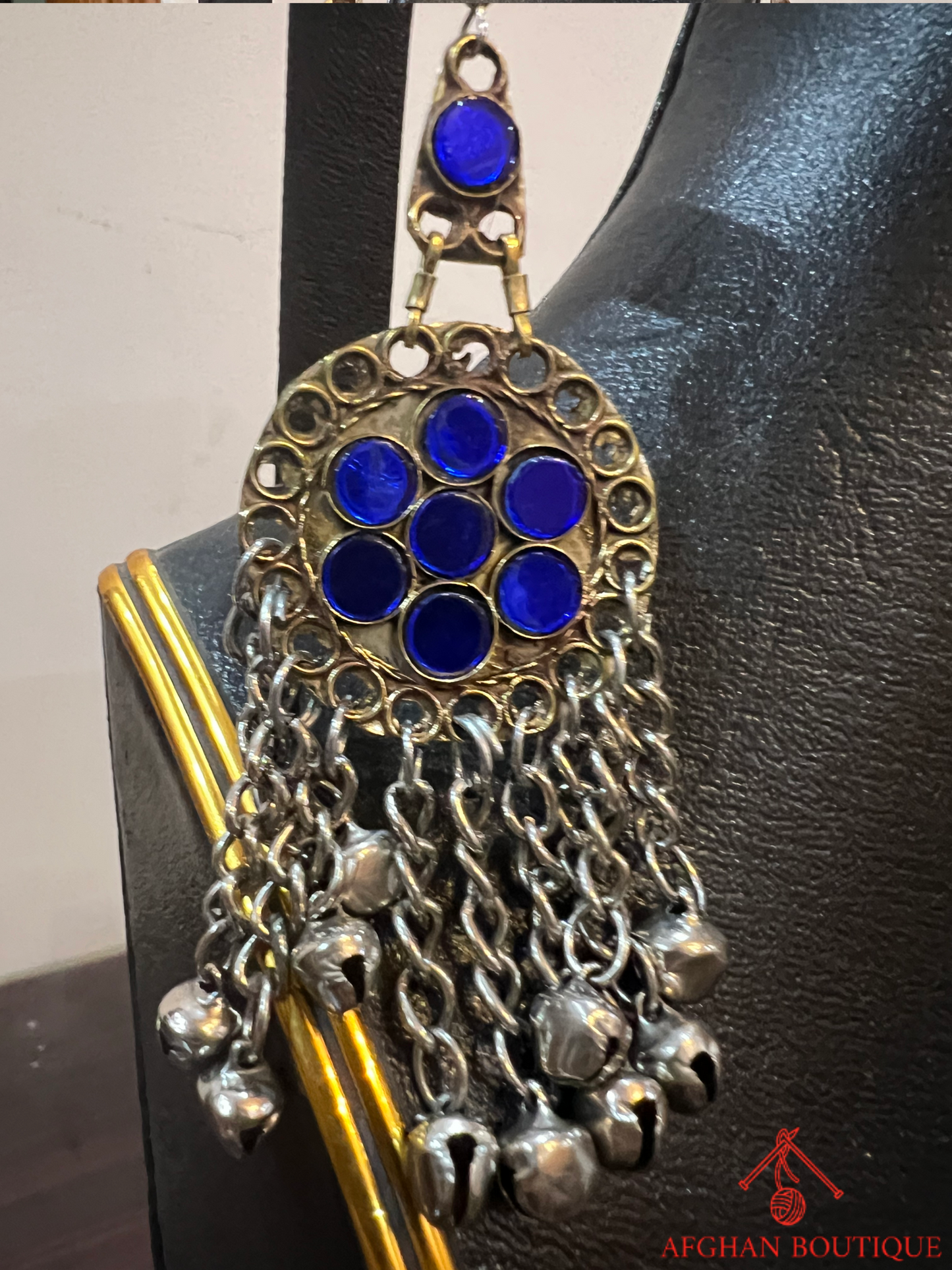 Handmade Silver-Plated Afghan Wedding Necklace with Dark Blue Stones