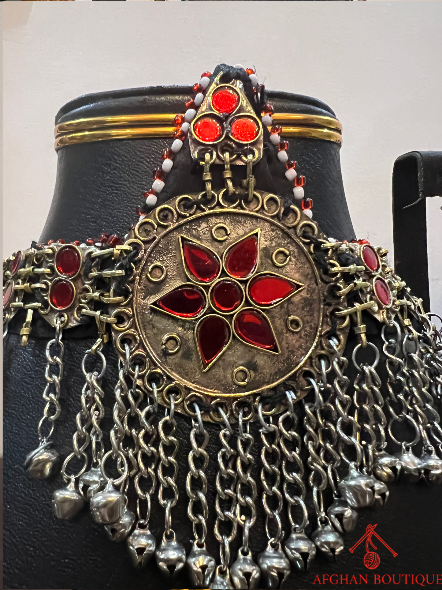 Traditional Afghan Wedding Necklace Handmade Silver-Plated with Red Stones