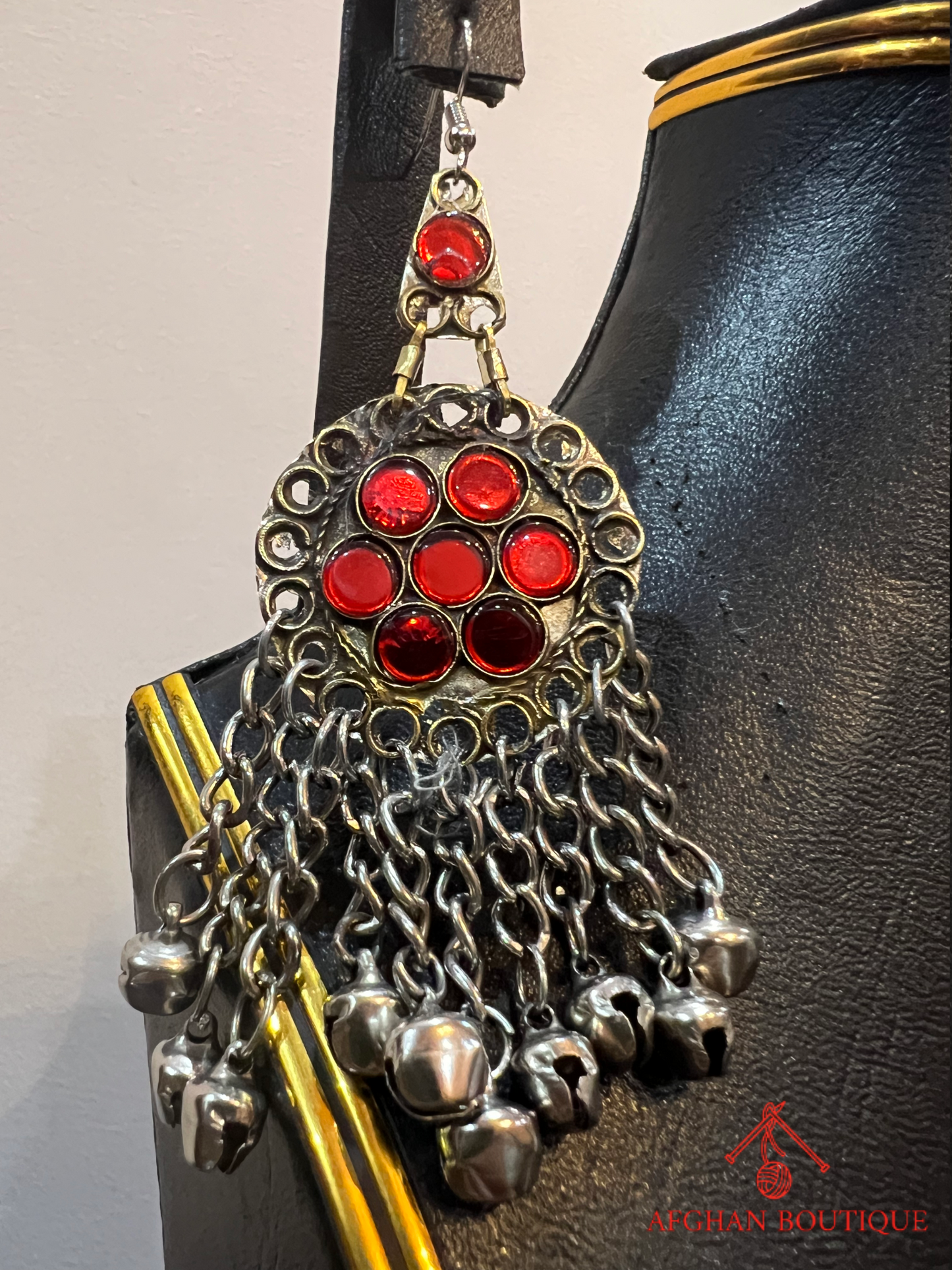 Traditional Afghan Wedding Necklace Handmade Silver-Plated with Red Stones