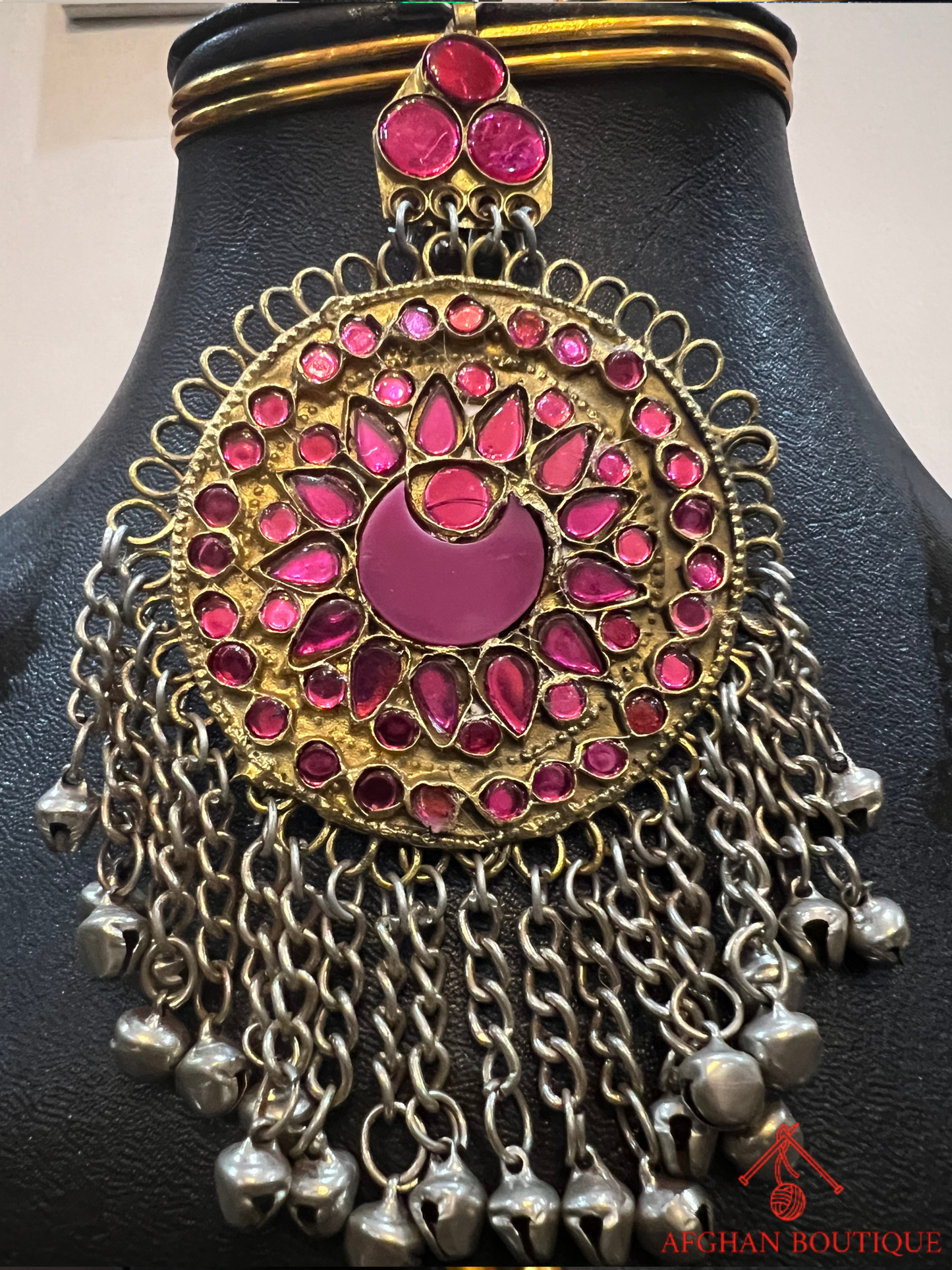 Handmade Silver-Plated Afghan Wedding Necklace with Pink Jewels