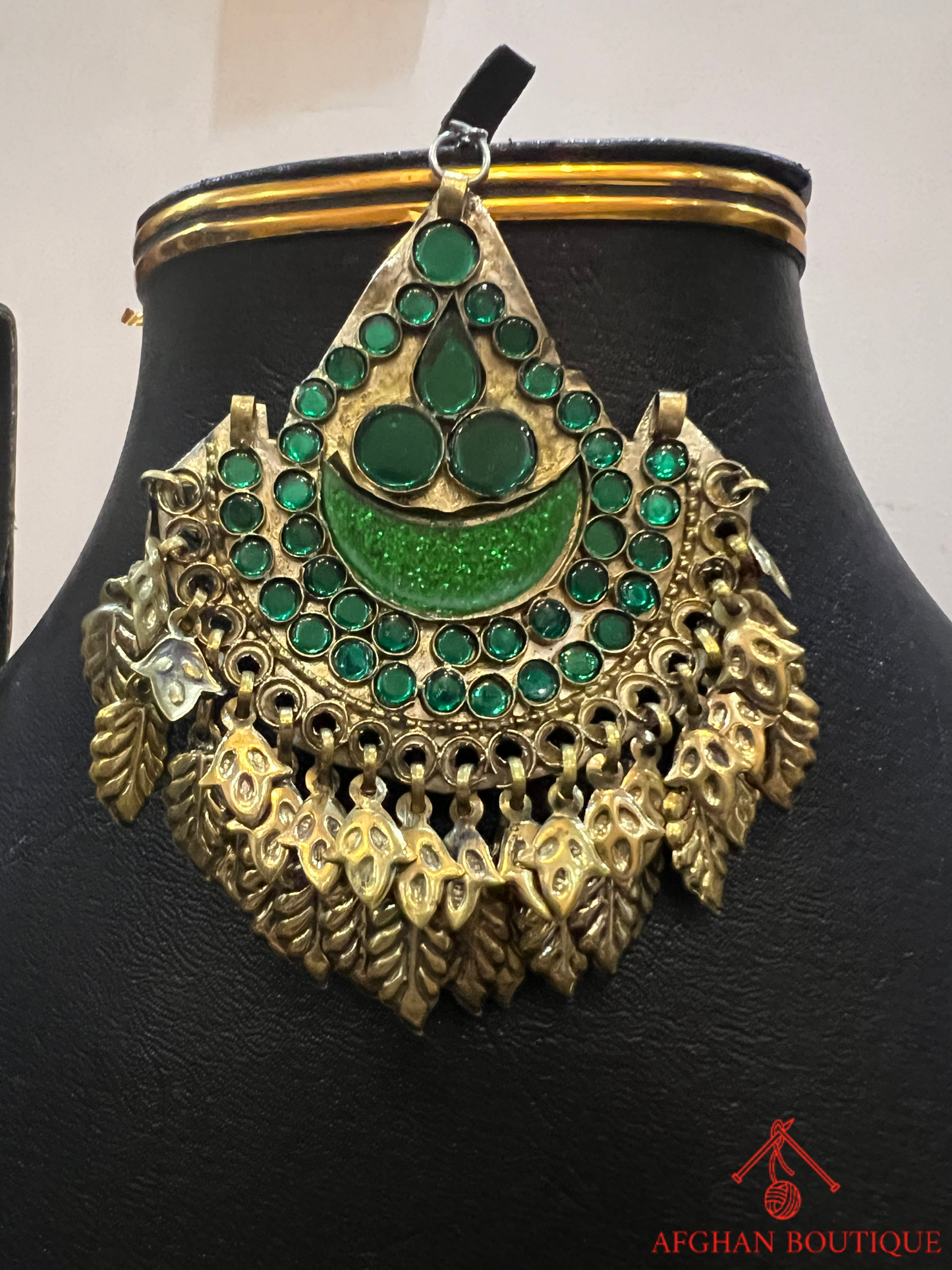 Emerald Charm Afghan Kuchi Necklace Tribal Heritage Jewelry