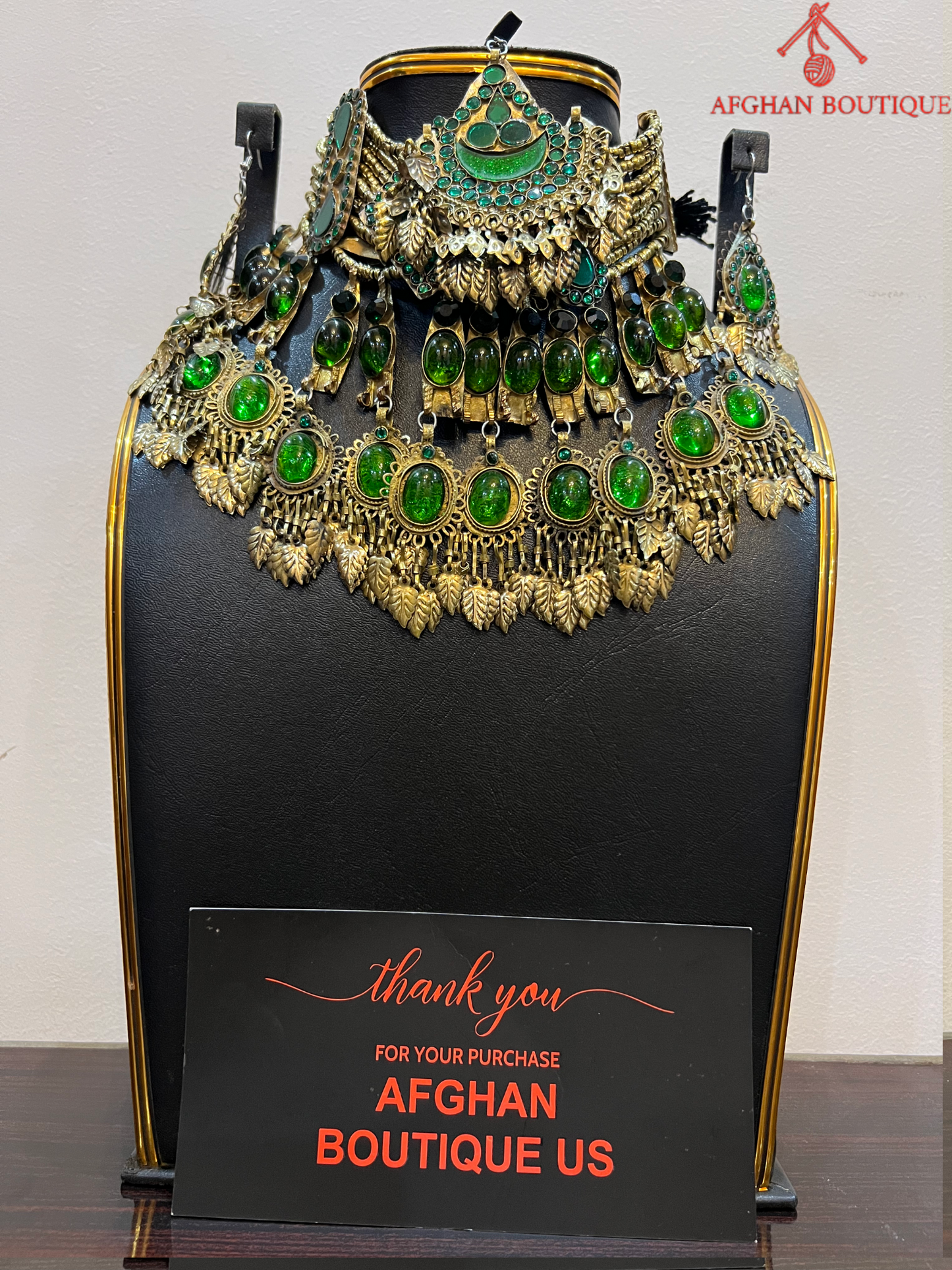 “Emerald green Afghan Kuchi necklace with silver coins – Handmade tribal jewelry by Afghan Boutique US”