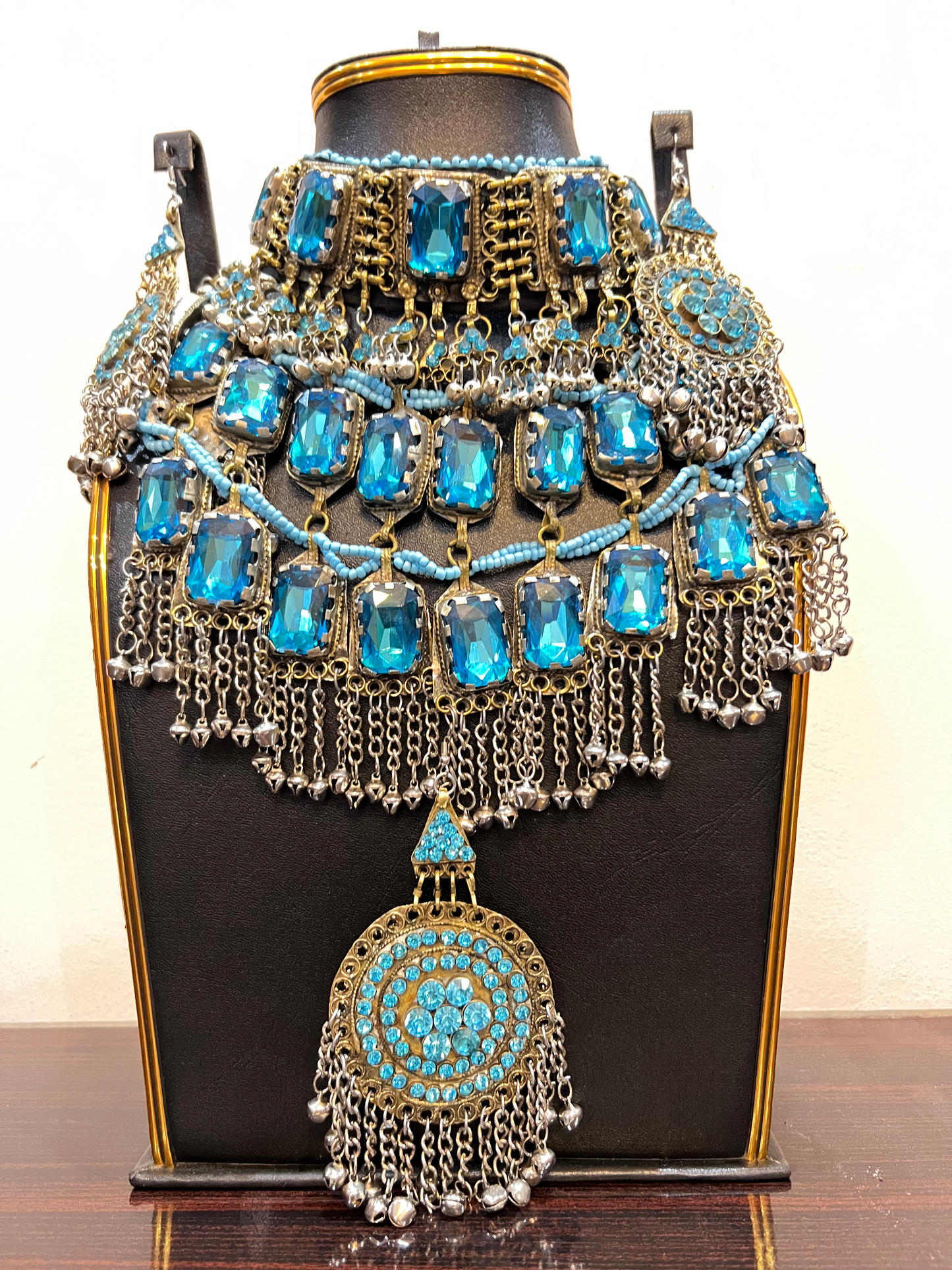 Handmade Silver-Plated Afghan Wedding Necklace with Blue Jewels