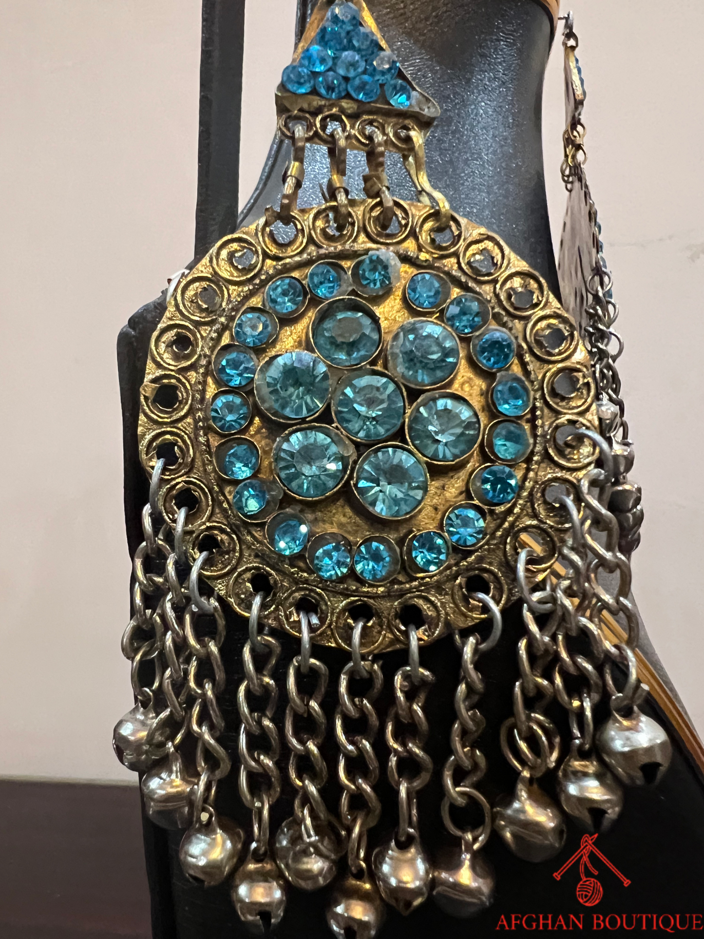Handmade Silver-Plated Afghan Wedding Necklace with Blue Jewels