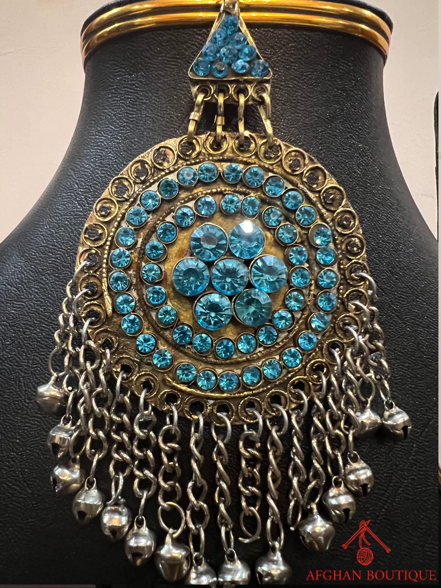 Handmade Silver-Plated Afghan Wedding Necklace with Blue Jewels